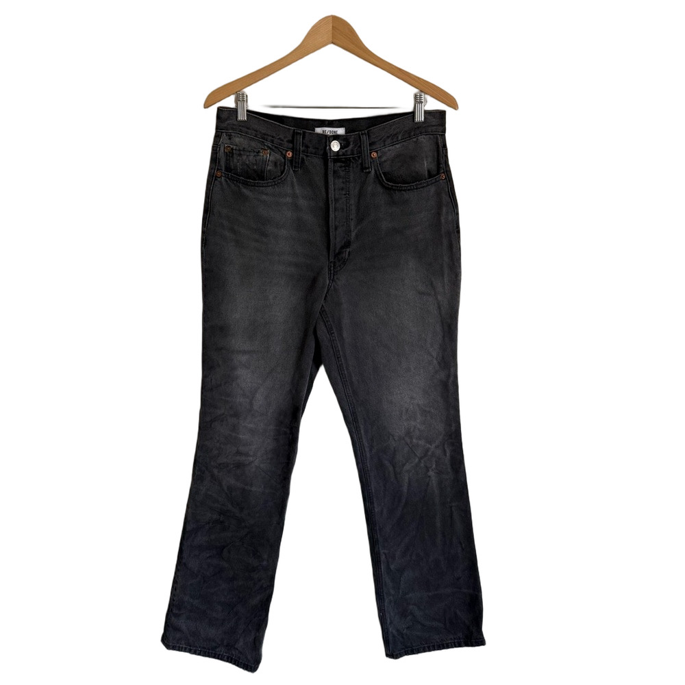 Re/Done Black Slimmed Straight Denim Jeans Faded Wash Button Fly High Rise Sz30